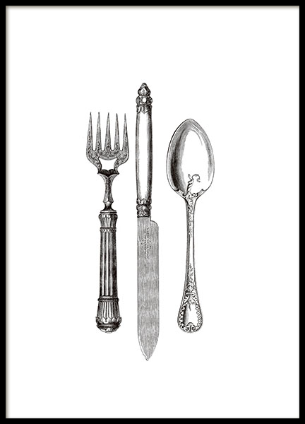 Vintage-Plakat mit viktorianischem Besteck als Einrichtungsaccessoire