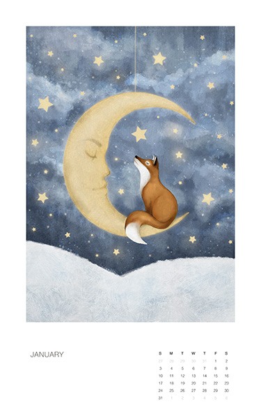  – Wandkalender met 12 illustraties van dieren voor elke maand van het jaar