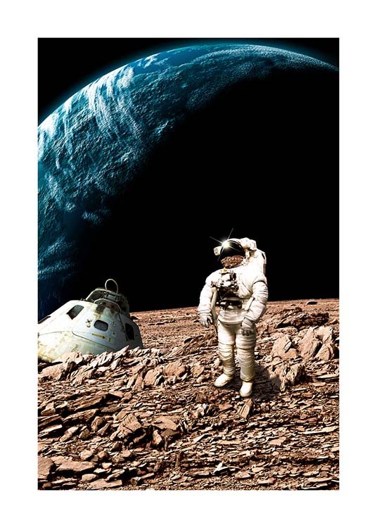 Astronaut On Moon Affiche