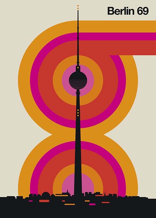  – Affiche graphique et moderne de la ville de la capitale allemande, avec la Fernsehturm de Berlin