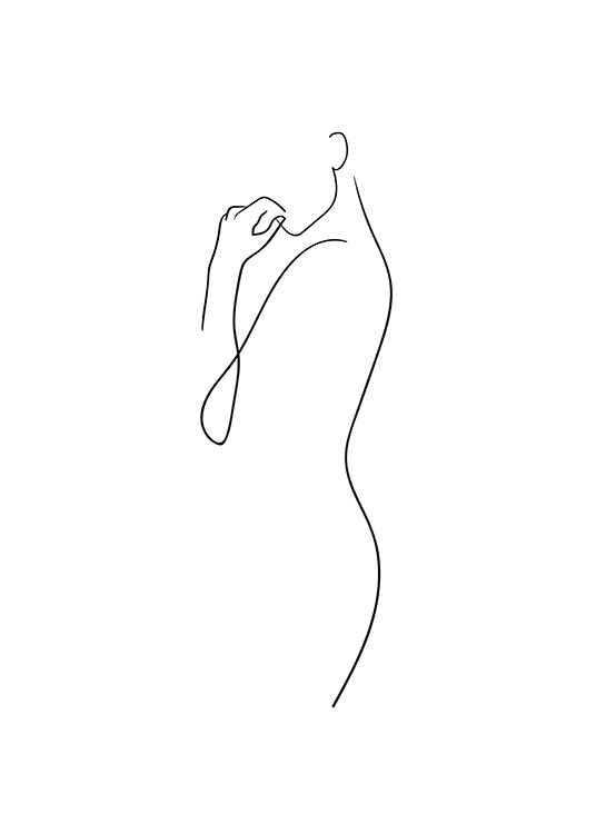 – Line-Art-Zeichnung, die einen weiblichen Körper in Schwarz auf einem weißen Hintergrund zeigt