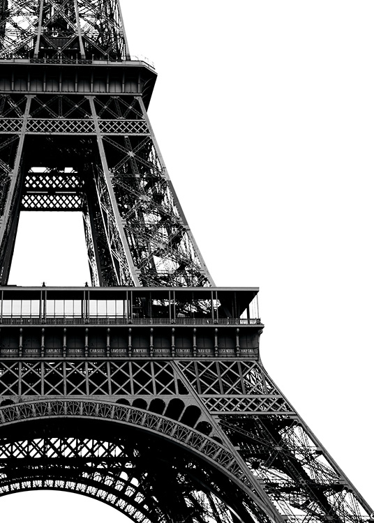  – Schwarz-weiß-Fotografie mit der Nahaufnahme des Eiffelturms in Paris