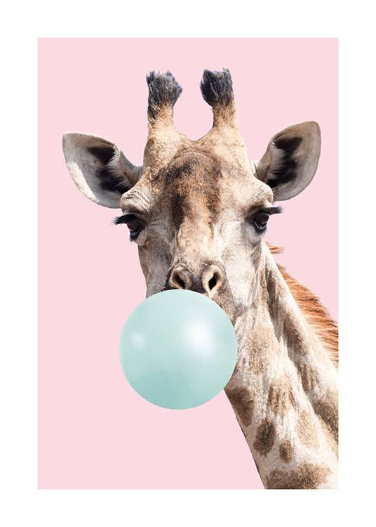 Bubblegum Giraffe Affiche Girafe avec un chewinggum desenio.be
