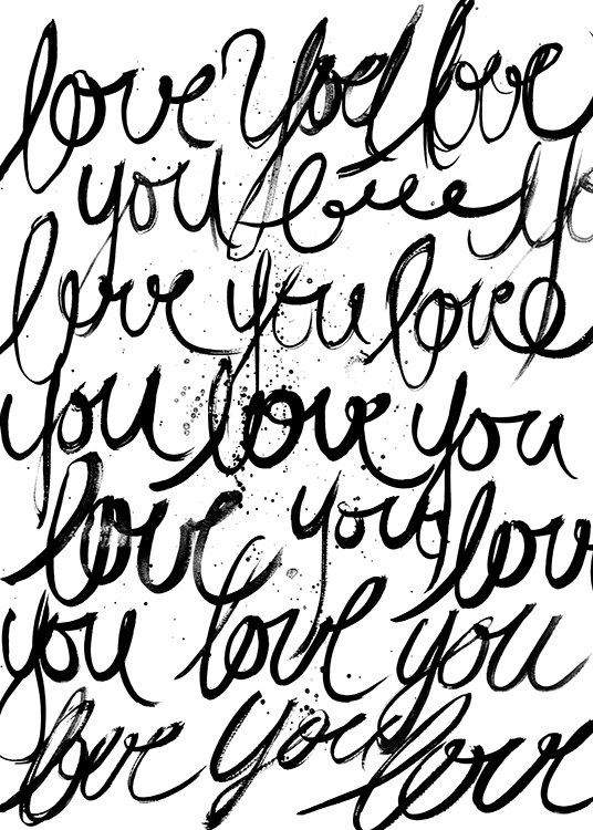 – Poster mit „Love you“ in schwarzer Schrift auf weißem Hintergrund.  