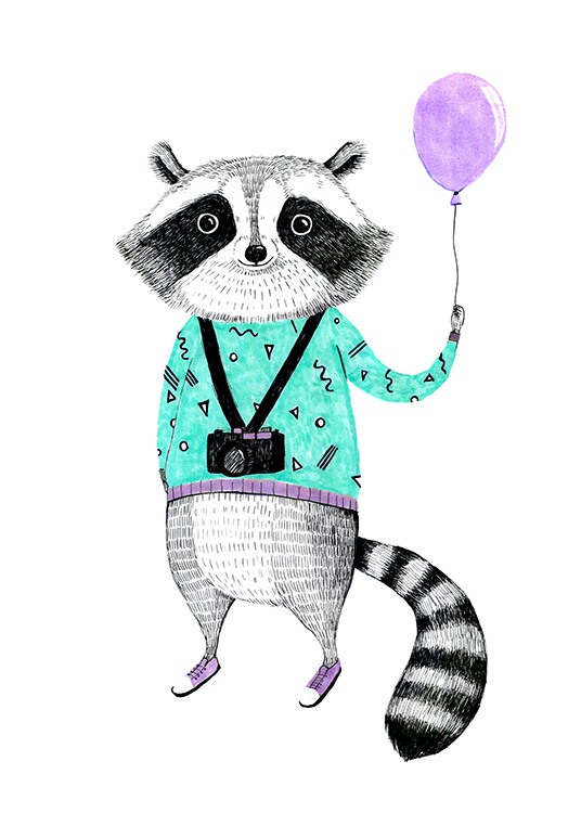 Raccoon with Balloon Poster