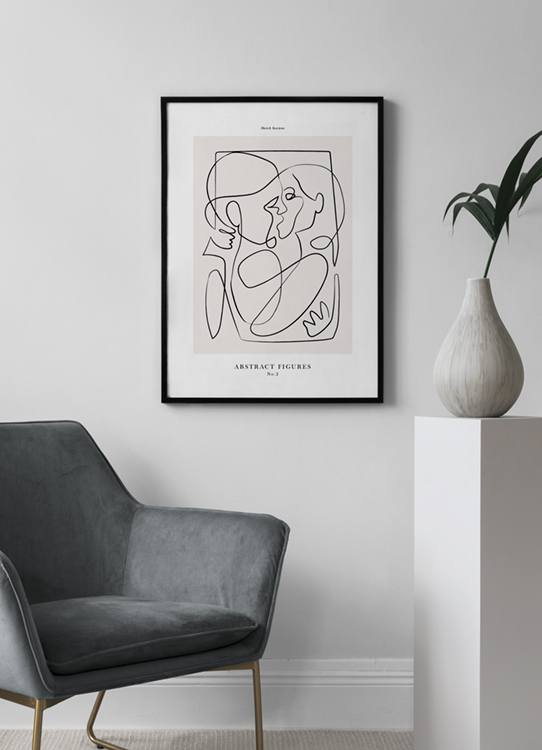  – Abstracte illustratie van twee mensen die elkaar kussen en omhelzen, in line art