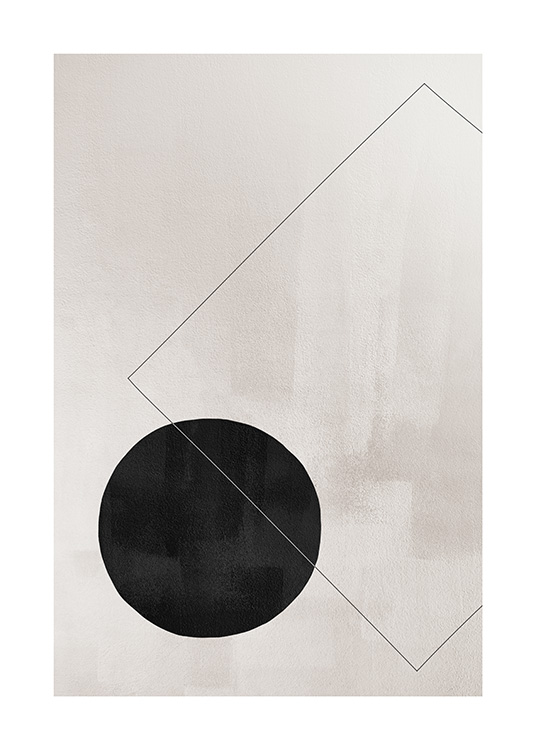  – Illustration avec un fond beige et un carré tracé avec un cercle noir