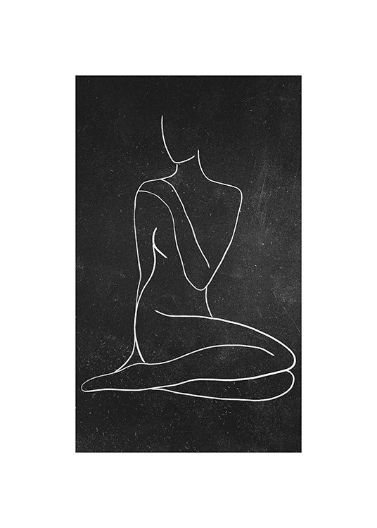  - Zeichnung einer Frau in Line-Art vor einer Tafel als Hintergrund