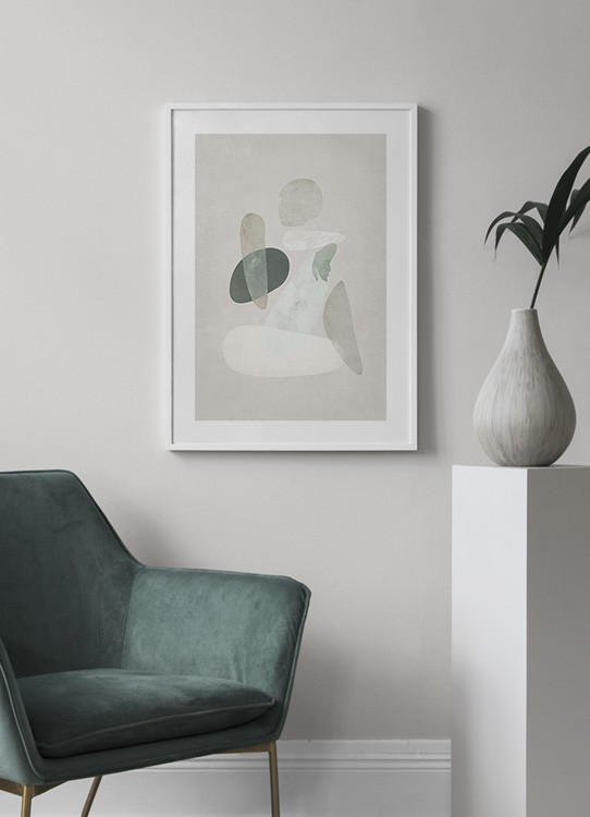  – Abstracte aquarel met een lichaam van vormen in groen en beige