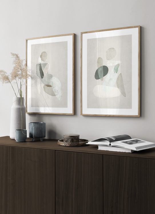  – Abstraktes Aquarell mit einem Körper, der aus Formen in Grün und Beige entsteht