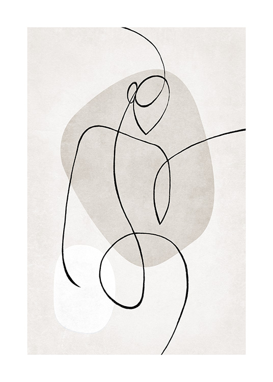  – Abstracte illustratie van de line art met een figuur op een beige achtergrond met vormen in beige en wit