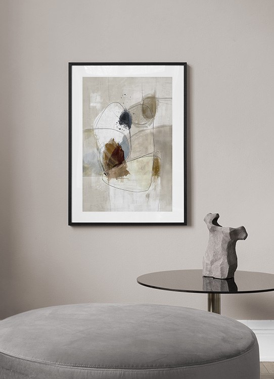  – Beige schilderij met bruine en blauwe abstracte vormen