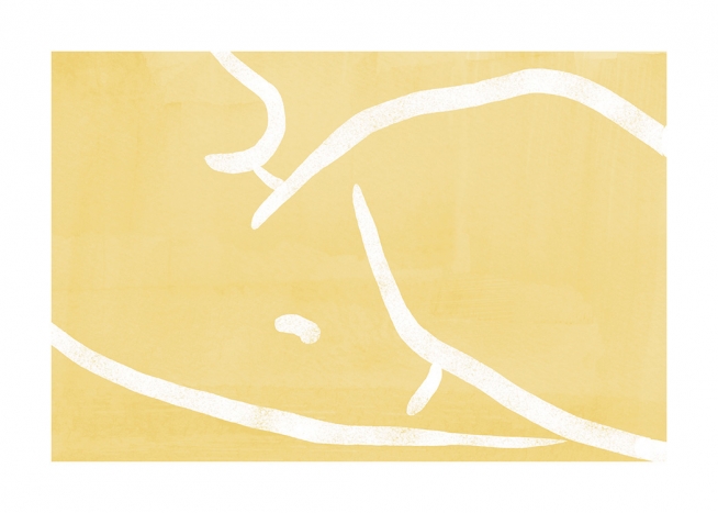  – Illustration graphique en jaune et blanc avec un corps nu allongé sur le côté