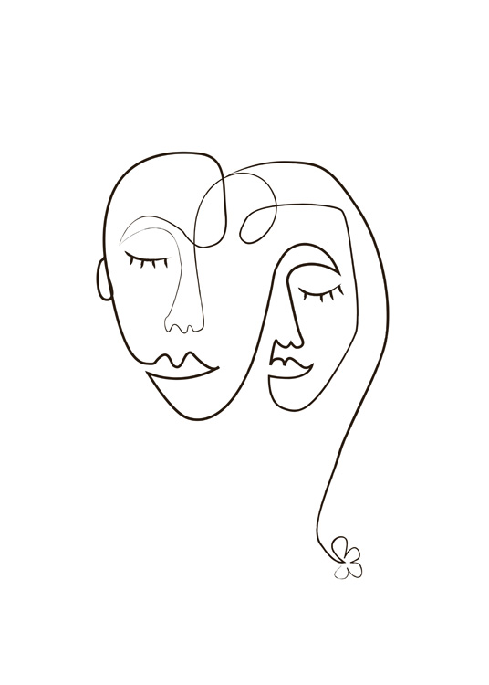  – Illustration représentant deux visages tracés en art linéaire noir sur un fond blanc