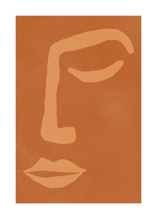  – Illustration mit abstraktem Gesicht in Beige vor haselnussfarbenem Hintergrund