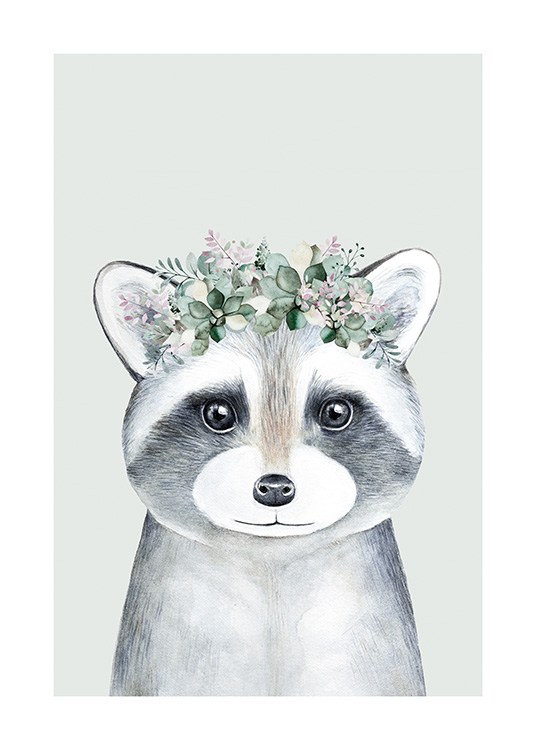 Flower Raccoon Affiche Raton Laveur Avec Couronne De Fleurs Dese Flower Raccoon Affiche Raton Laveur Avec Couronne De Fleurs Dese