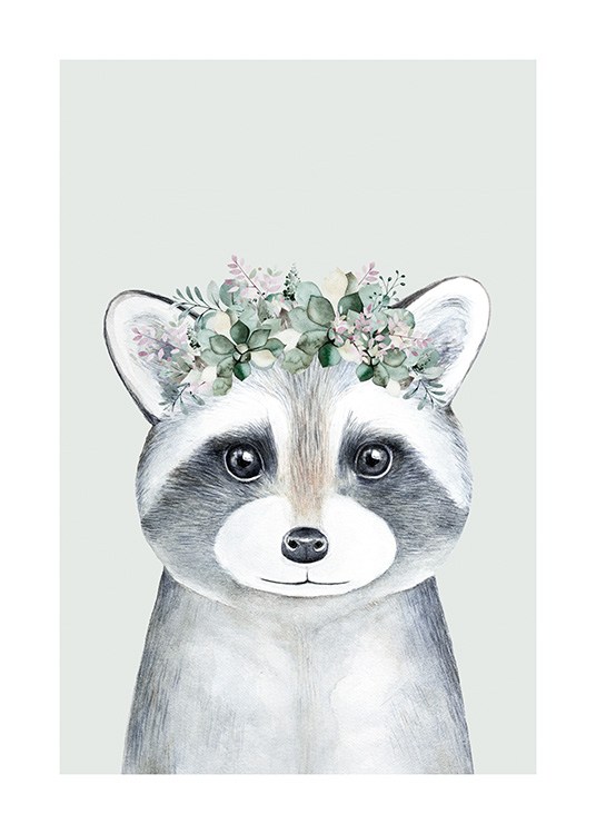 Flower Raccoon Affiche Raton Laveur Avec Couronne De Fleurs Dese