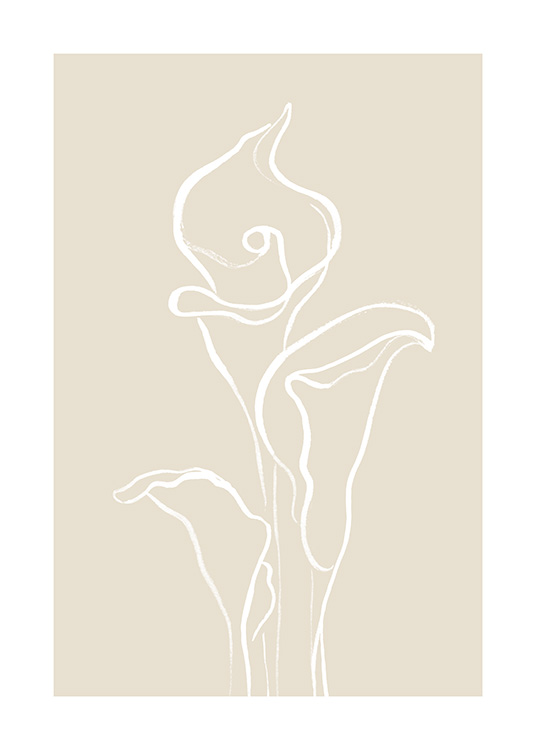  – Illustration de trois lys calla blancs sur un fond beige