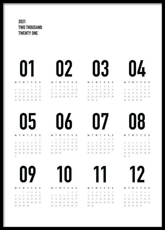  – Schwarz-weiß-Kalender mit Monatsübersichten für das Jahr 2023