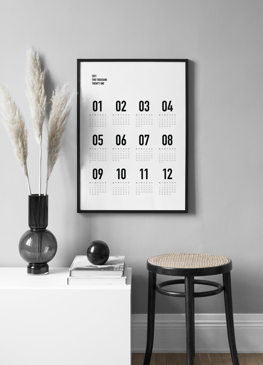  – Calendrier en noir et blanc avec une vue mensuelle de 2022