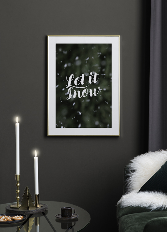  – « Let it snow » écrit en blanc, entouré de flocons de neige et d’un fond vert