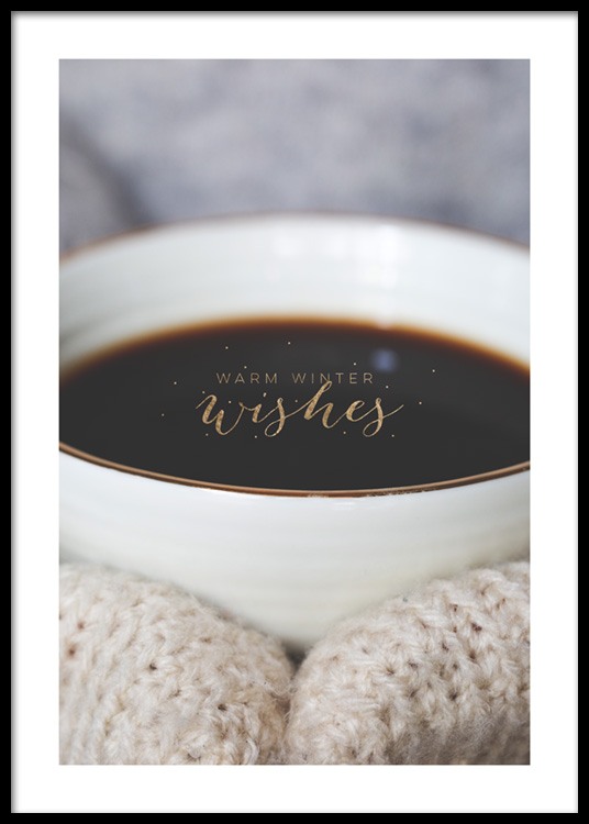  – Foto van een kopje koffie met tekst in goud