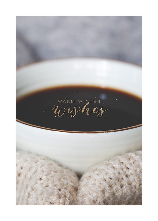  – Foto van een kopje koffie met tekst in goud