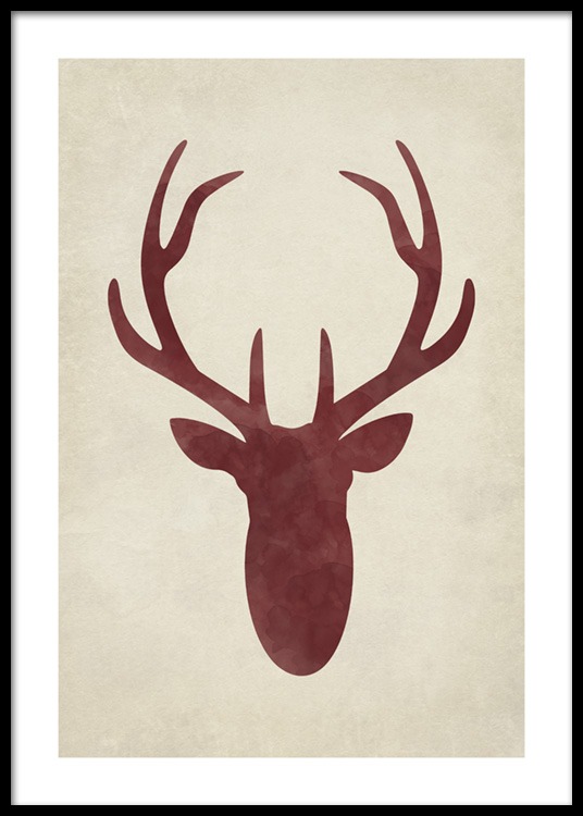  – Illustration einer roten Hirschsilhouette auf beigem Hintergrund