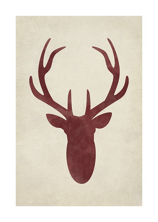  – Illustration d’une silhouette de cerf rouge sur fond beige