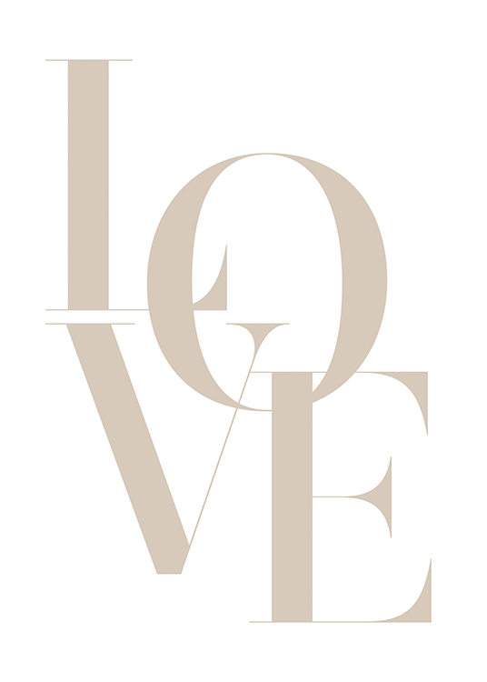  – Mot « Love » en grandes lettres beiges sur un fond blanc