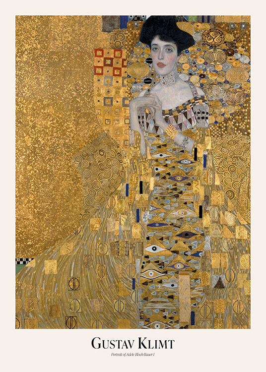  – Abstract schilderij in goud met een vrouw bedekt met een gouden patroon