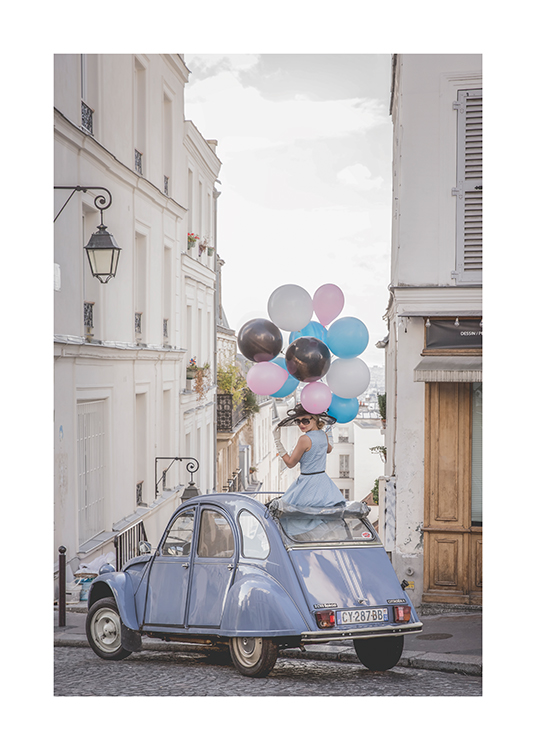 Joyeux Anniversaire Affiche Vieillie Voiture Bleue Desenio Be