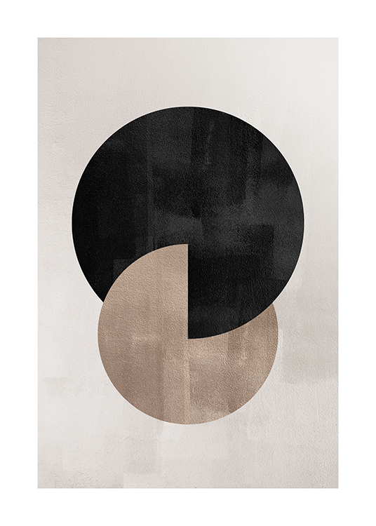  – Illustration graphique d’un cercle beige et noir superposé sur un autre, sur un fond gris-beige