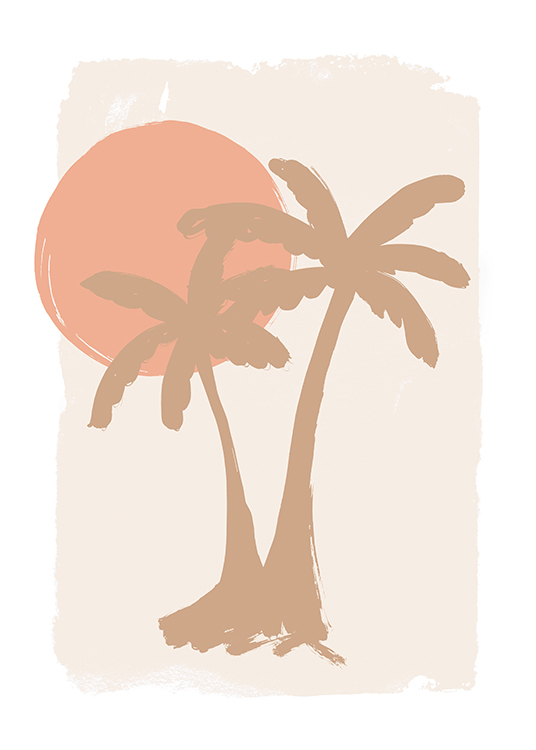  – Poster in Malereilook, das Palmen in der Sonne zeigt