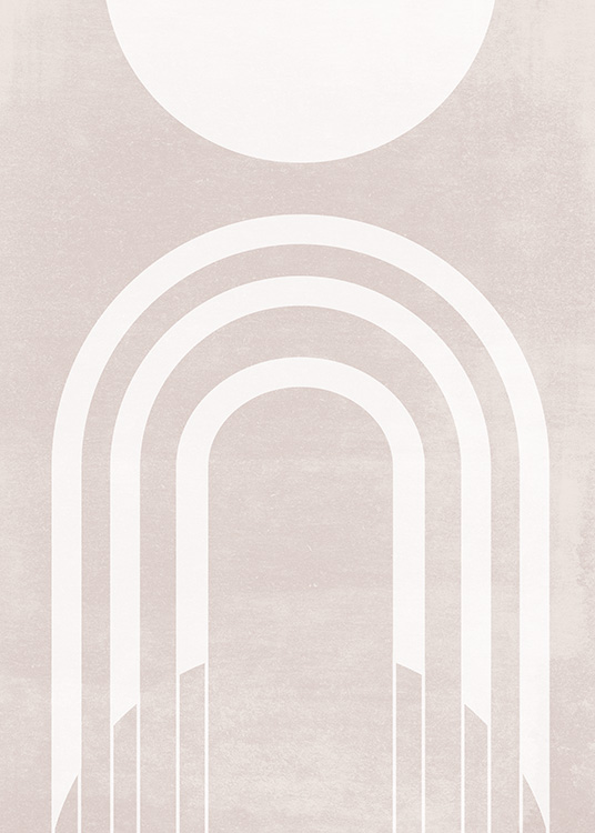 – Ein trendiges Poster mit weißen Bögen und einem Halbkreis vor einem beigen Hintergrund