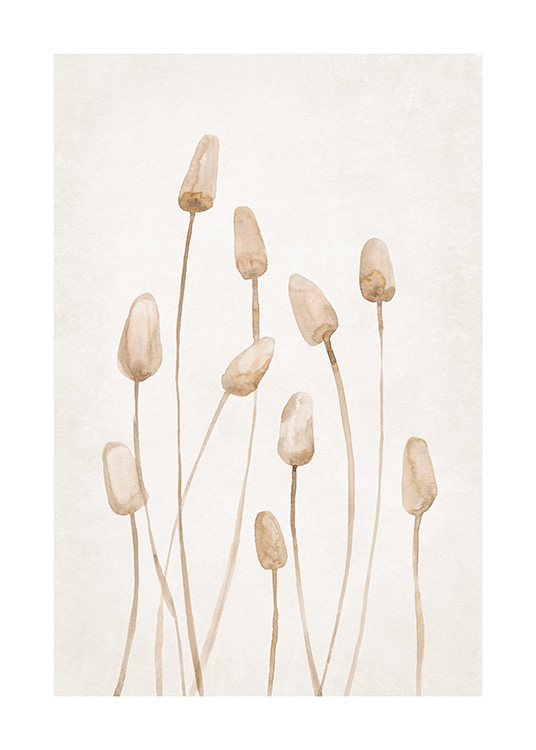 – Poster mit getrockneten Pflanzen in ruhigem, natürlichem Beige