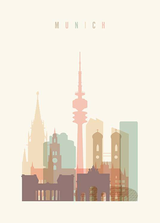 Munich Skyline Affische