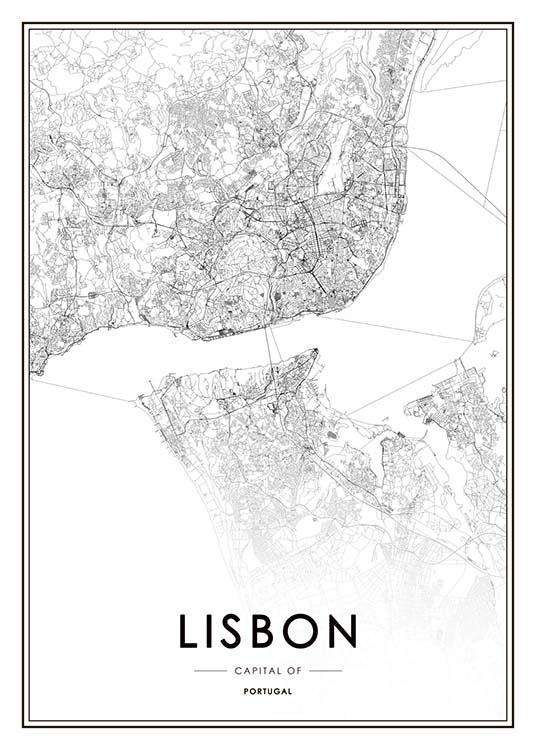 Lisbon Map Poster / Schwarz-Weiß bei Desenio AB (3354)