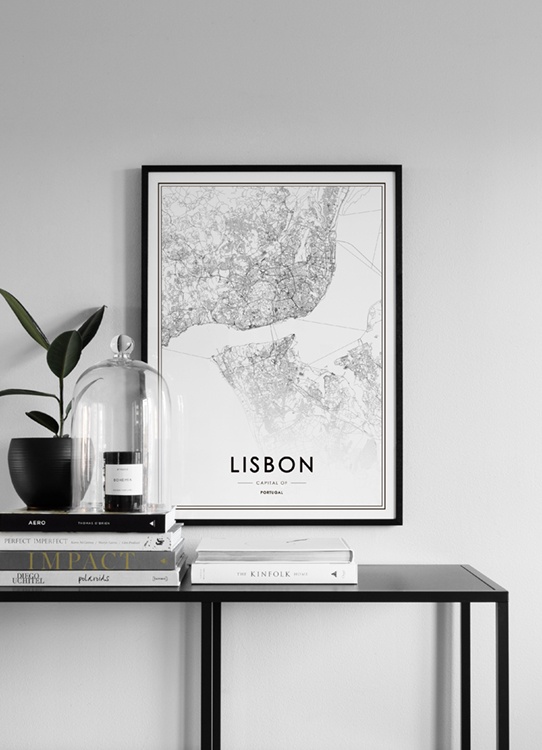 Lisbon Map Poster / Schwarz-Weiß bei Desenio AB (3354)