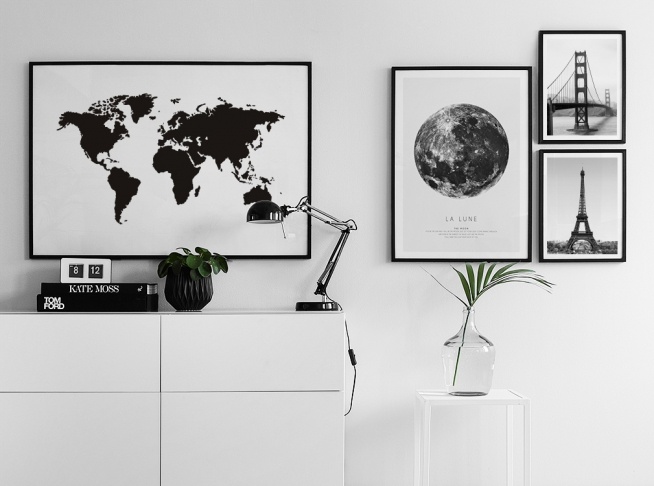 Wereldkaart Bow, Poster  / Zwart wit bij Desenio AB (7314)