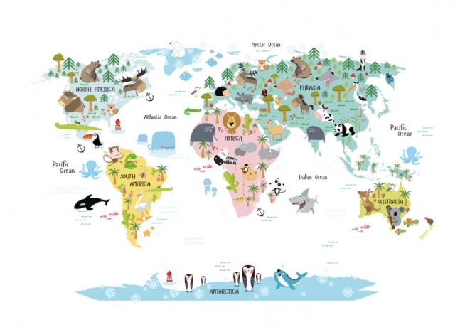 World Map Animals, Affiche