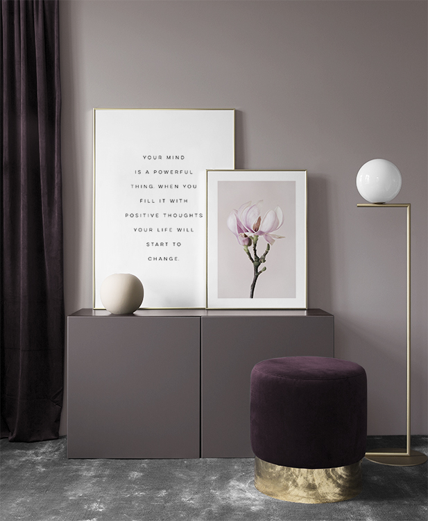  – Affiche de citation en noir et blanc avec une citation sur le fait de remplir votre esprit avec des pensées positives