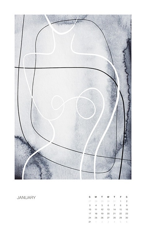  – Wandkalender met 12 abstracte illustraties voor elke maand van het jaar