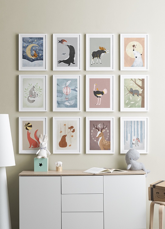  – Wandkalender met 12 illustraties van dieren voor elke maand van het jaar