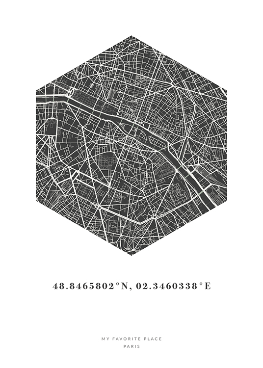 Hexagon Map Night Personal Affiche