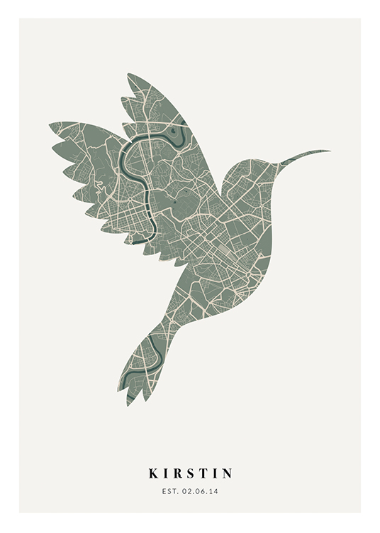 Bird Map Moss Personal Affiche