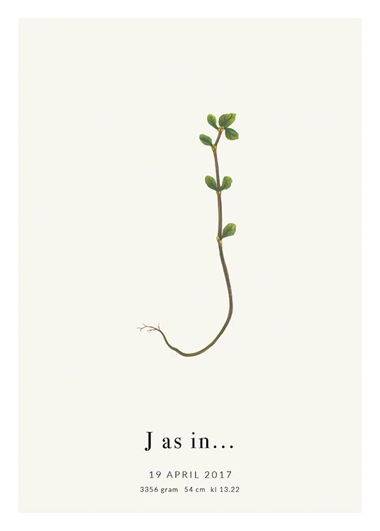  – Lettre J formée par une petite plante, avec du texte en bas