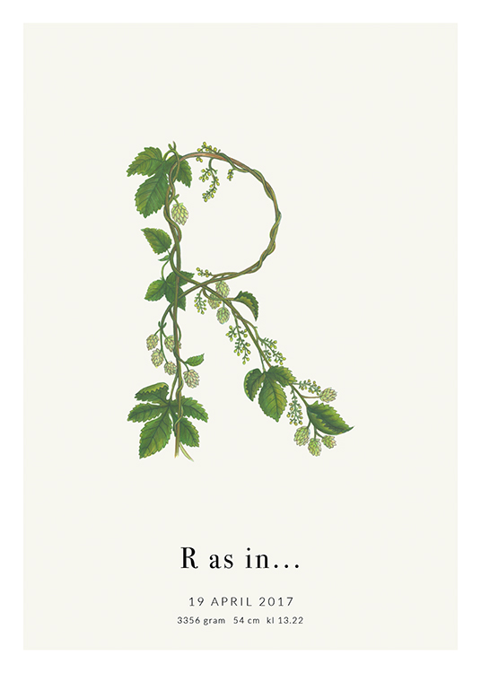 Botanic Letter R Personal Affiche