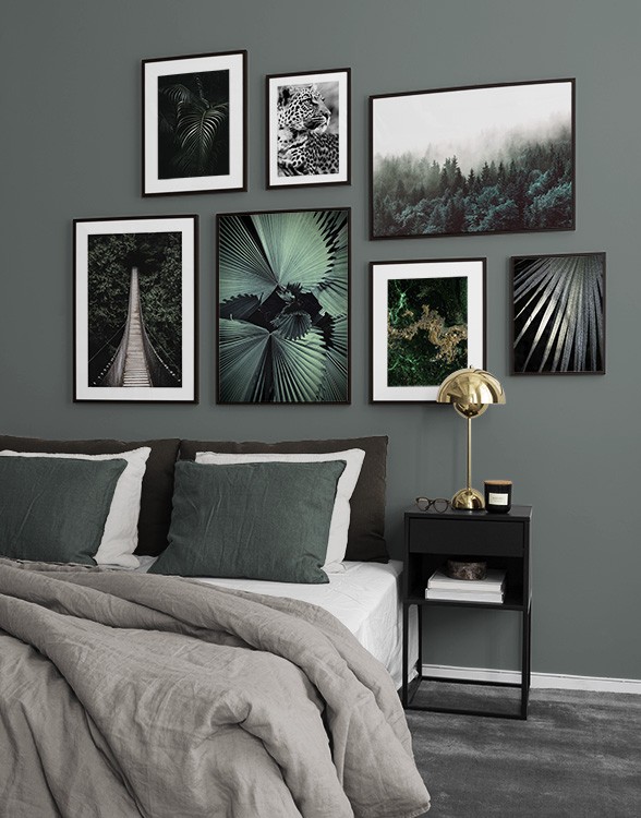 Motifs nature dans chambre vert foncé