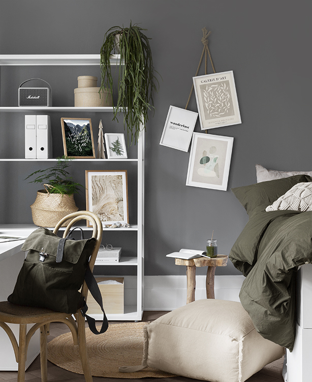 Groene en beige slaapkamer